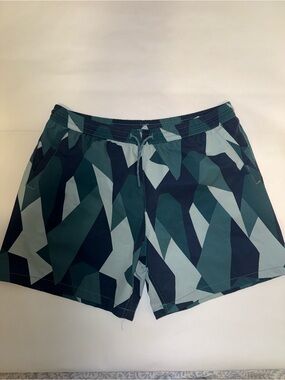 Zara Men's Teal & Navy Geometric Swim Trunks